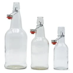 Clear EZ Cap Bottles W/ Swing Top - 1 Liter -Liquor Discount Store 41008 Clear EZ Cap Bottles Swing Tops three open